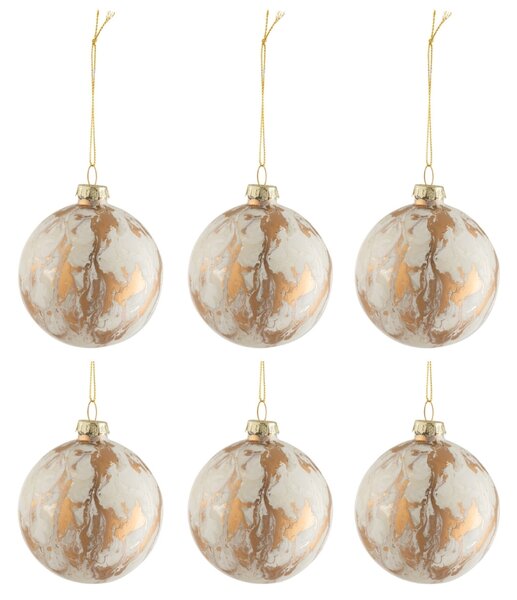 Set šesti bílých skleněných vánočních ozdob J-line Morble 8,5 cm