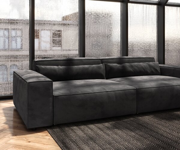 DELIFE Pohovka XL Sirpio 270x130 cm mikrovlákno černá s taburetem