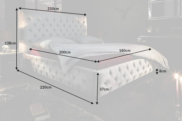 Chesterfield čalouněná šedá sametová postel Kreon I s vysokým čelem 210cm