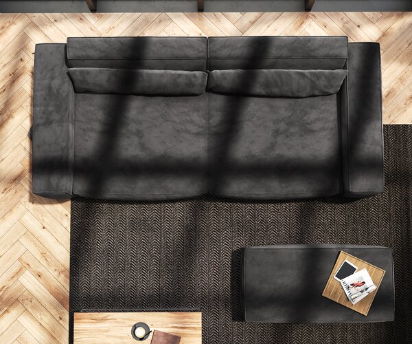 DELIFE Pohovka XL Sirpio 270x130 cm mikrovlákno černá s taburetem