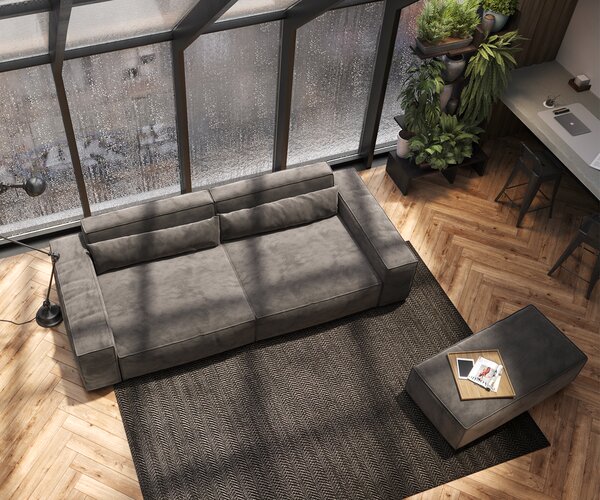 DELIFE Pohovka XL Sirpio 270x130 cm mikrovlákno khaki hnědá s taburetem