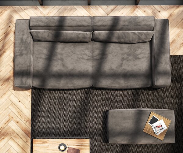 DELIFE Pohovka XL Sirpio 270x130 cm mikrovlákno khaki hnědá s taburetem