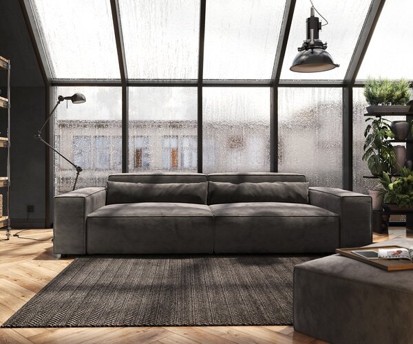 DELIFE Pohovka XL Sirpio 270x130 cm mikrovlákno khaki hnědá s taburetem