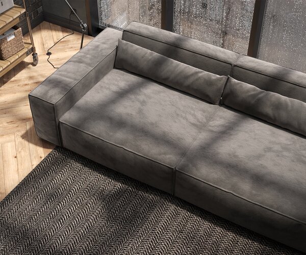 DELIFE Pohovka XL Sirpio 270x130 cm mikrovlákno khaki hnědá s taburetem