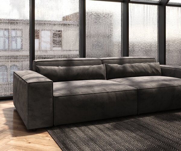 DELIFE Pohovka XL Sirpio 270x130 cm mikrovlákno khaki hnědá s taburetem