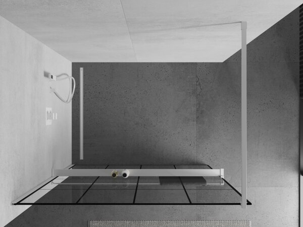 Mexen Kioto+, sprchová zástěna Walk-In s poličkou a věšákem 130 x 200 cm, 8mm čiré sklo černý vzor, ​​bílý profil, 800-130-121-20-77