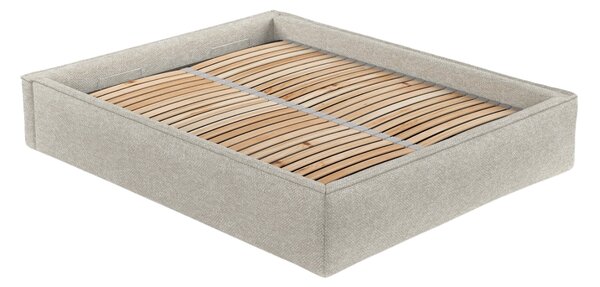 Maison de Rêve Šedobéžová čalouněná dvoulůžková postel ALVAR L 140 x 200 cm s úložným prostorem