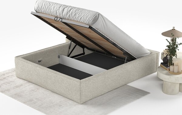 Maison de Rêve Šedobéžová čalouněná dvoulůžková postel ALVAR L 140 x 200 cm s úložným prostorem