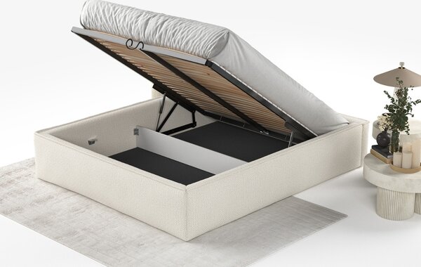 Maison de Rêve Béžová čalouněná dvoulůžková postel ALVAR L 160 x 200 cm s úložným prostorem