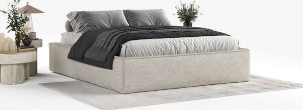 Maison de Rêve Šedobéžová čalouněná dvoulůžková postel ALVAR L 140 x 200 cm s úložným prostorem