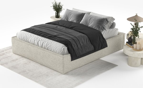 Maison de Rêve Šedobéžová čalouněná dvoulůžková postel ALVAR L 140 x 200 cm s úložným prostorem