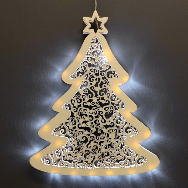 AMADEA Dřevěná svítící dekorace strom s LED osvětlením, 31 cm