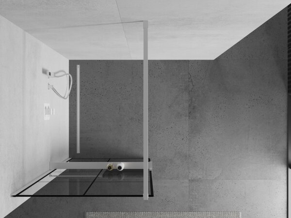 Mexen Kioto+, sprchová zástěna Walk-In s poličkou a věšákem 80 x 200 cm, 8mm čiré sklo černý vzor, ​​bílý profil, 800-080-121-20-77