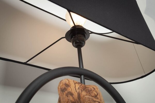 Koloniální vysoká stojací lampa Elements s oválným stínidlem a dřevěnými prvky 147cm