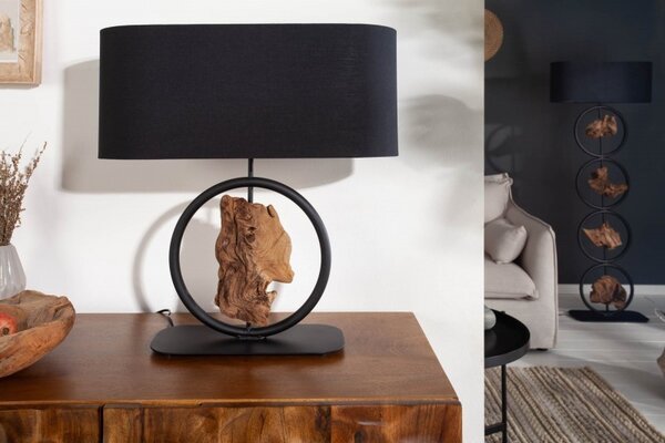 Moderní černá stolní lampa Elements s dřevěnými prvky 58cm