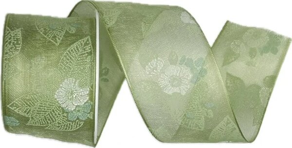 Stuha taftová FLOWER BREEZE LIGHT GREEN průsvitná 40mm x 2m (15,-Kč/m)