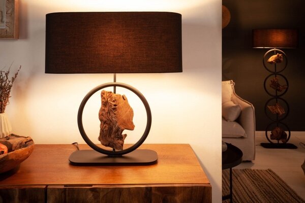 Moderní černá stolní lampa Elements s dřevěnými prvky 58cm
