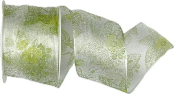 Stuha taftová FLOWER BREEZE WHITE průsvitná 40mm x 2m (15,-Kč/m)