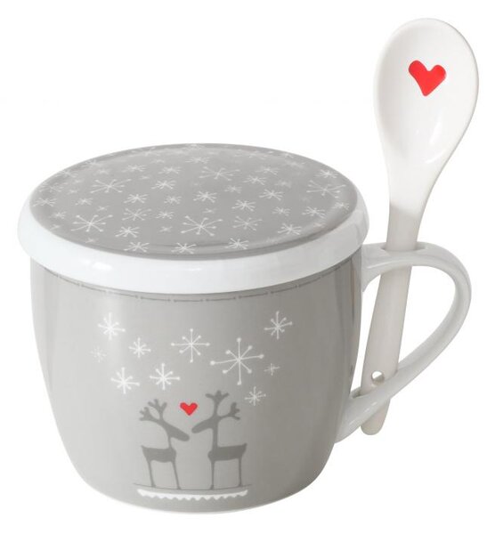 Boltze Home Collections Velký hrnek s pokličkou a lžící Lovelies šedý
