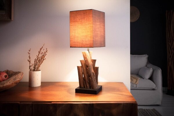 Koloniální stolní lampa Pure Nature s hnědým hranatým stínítkem 45cm