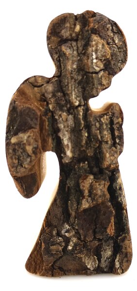 AMADEA Dřevěný anděl s kůrou, masivní dřevo, 8x4x2 cm