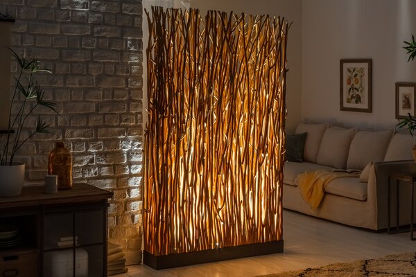 Koloniální vysoká stojací lampa Euphoria v podobě paravánu ze dřeva 180cm