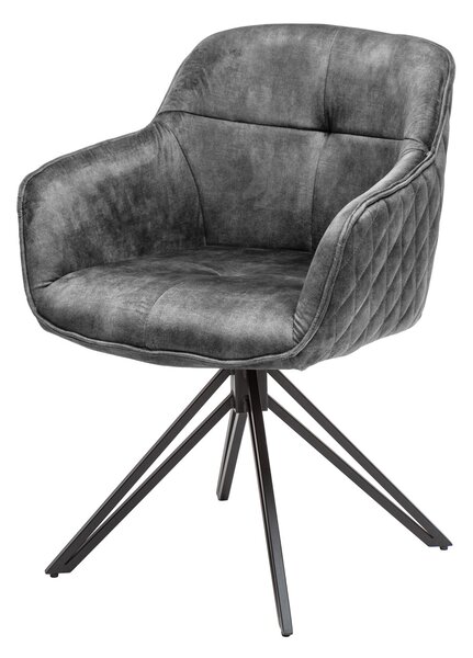 Moderní otočná čalouněná židle Marmol v šedém potahu s černými nohama 82cm