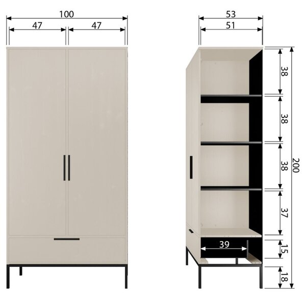 -25 % Dny MOMENTI– WOOOD Světle béžová dřevěná šatní skříň Mutas 200 x 100 cm