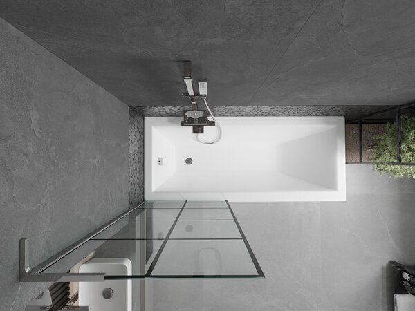 Mexen Next L, 1-křídlová vanová zástěna 70 x 150 cm, 6mm čiré sklo-černý vzor, ​​chromový profil, 895-070-000-03-77-01