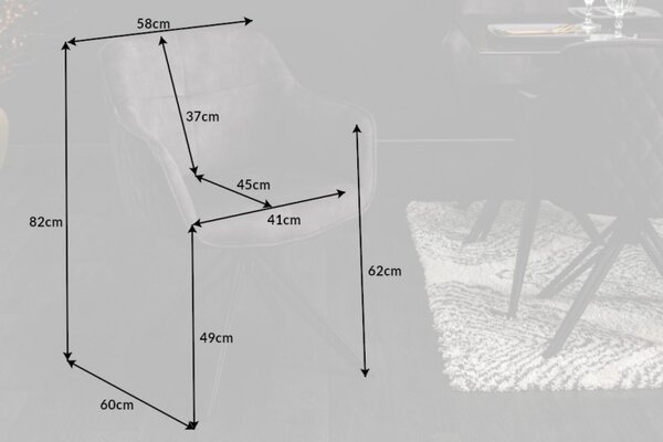 Moderní otočná čalouněná židle Marmol v šedém potahu s černými nohama 82cm