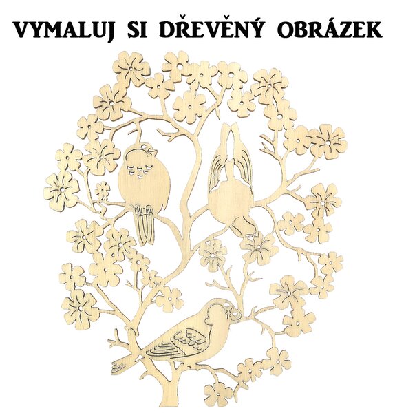 AMADEA Dřevěný obrázek k vymalování květina s ptáčky 22 cm