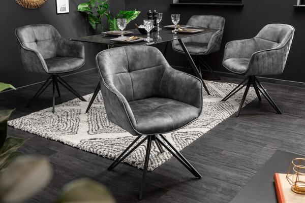 Moderní otočná čalouněná židle Marmol v šedém potahu s černými nohama 82cm