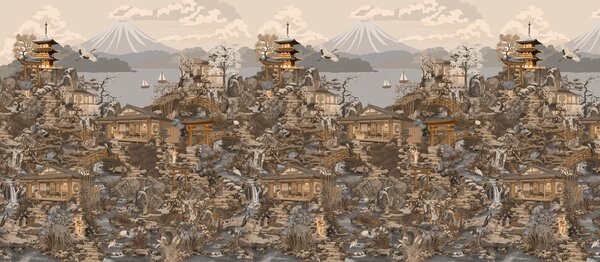 Fototapeta Krajina s horou a jezerem, Fototapety s japonskou zahradou, Populární fototapety - Tapeko.co.cz