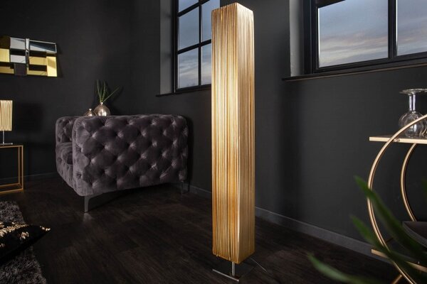 Moderní stojací lampa Paris s látkovým stínítkem zlaté barvy 120cm