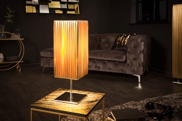 Moderní stolní lampa Paris s látkovým stínítkem zlaté barvy 43cm