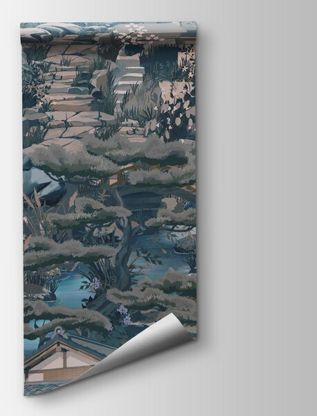 Fototapeta Krajina s budovami a horou, Fototapety s japonskou zahradou, Populární fototapety - Tapeko.co.cz