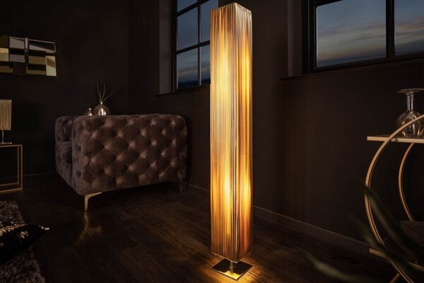 Moderní stojací lampa Paris s látkovým stínítkem zlaté barvy 120cm
