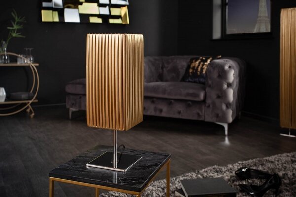 Moderní stolní lampa Paris s látkovým stínítkem zlaté barvy 43cm