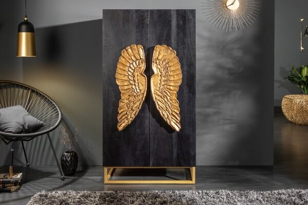 Art-deco šatní skříň Seraphic s andělskými křídly z masivního dřeva 140cm