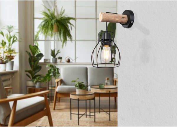 Globo Lighting Mina nástěnné svítidlo 1x40 W černá-dřevo 15326NW
