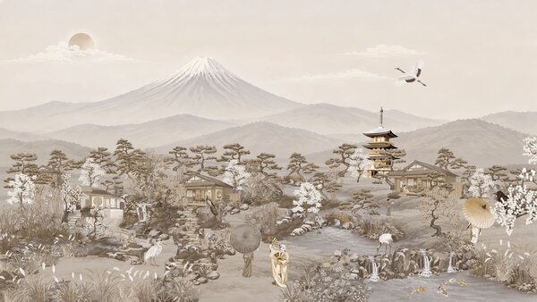 Fototapeta Krajina s horami a stromy, Fototapety s japonskou zahradou, Populární fototapety - Tapeko.co.cz
