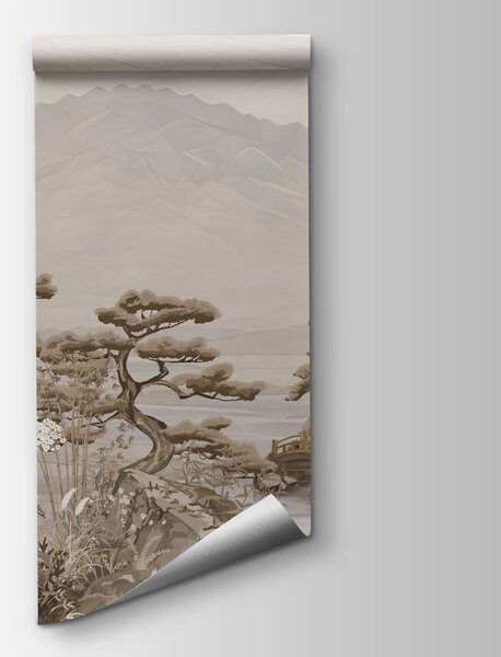 Fototapeta Krajina s horami a stromy, Fototapety s japonskou zahradou, Populární fototapety - Tapeko.co.cz