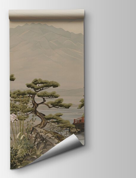 Fototapeta Krajina s horou a vesnicí, Fototapety s japonskou zahradou, Populární fototapety - Tapeko.co.cz