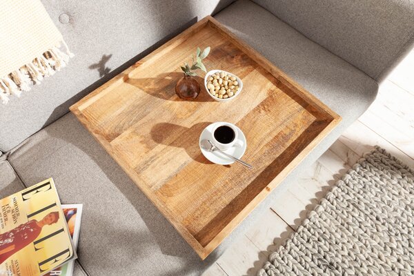 Masivní designový hnědý podnos Makassar z masivního mangového dřeva 50cm