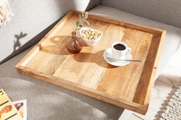 Masivní designový hnědý podnos Makassar z masivního mangového dřeva 50cm