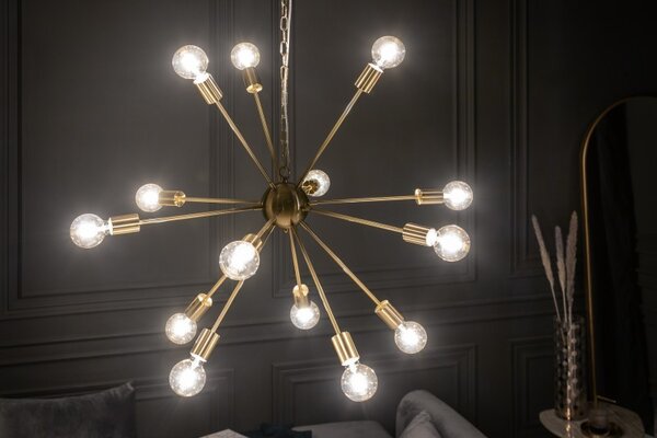 Art-deco designový lustr Astra zlaté barvy ve tvaru paprsků 87cm
