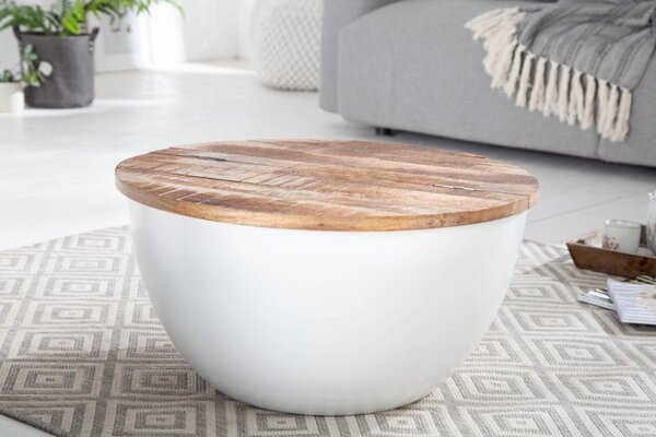 Moderní kulatý konferenční stolek Sevii z kovu a dřeva s úložným prostorem 61cm