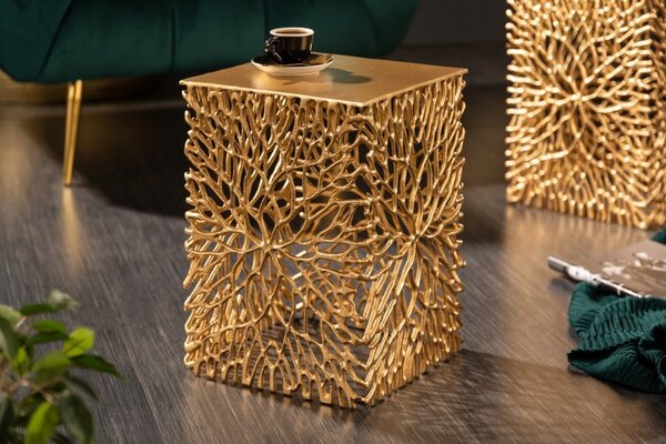 Art-deco stylový set dvou čtverečních příručních stolků Hoja ve zlaté barvě