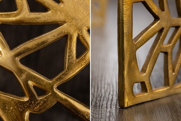 Art-deco čtvercový konferenční stolek Hoja ve zlaté barvě z kovu 60cm
