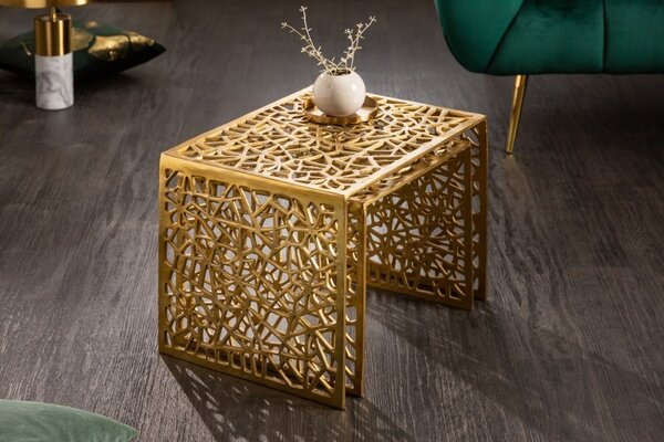 Art-deco set čtverečních konferenčních stolků Hoja zlaté barvy
